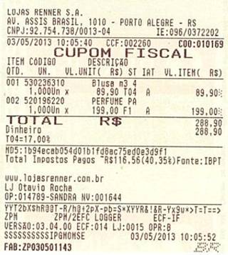 Cupom com imposto